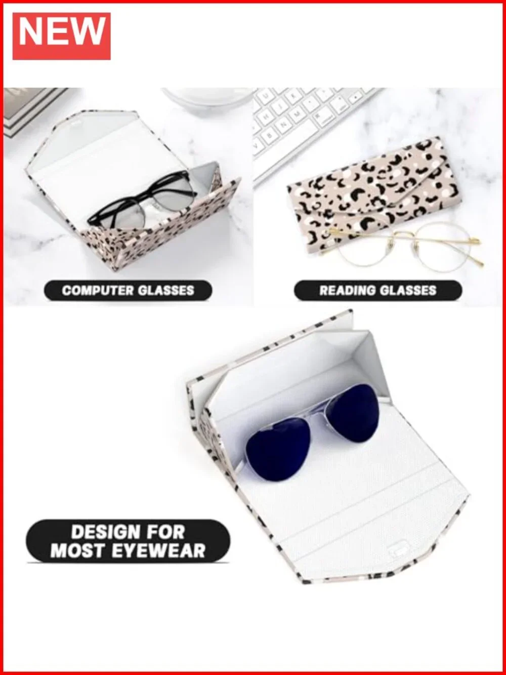 Foldable Sunglasses Case Magnetic Hard Shell PU Leather